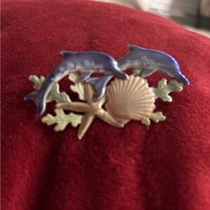Dolphin and Seashell Brooch